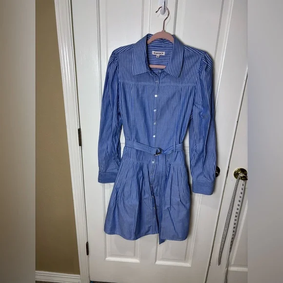 Nanette Lepore Blue Pinstripe Long Sleeve Dress 14 - Picture 2 of 4